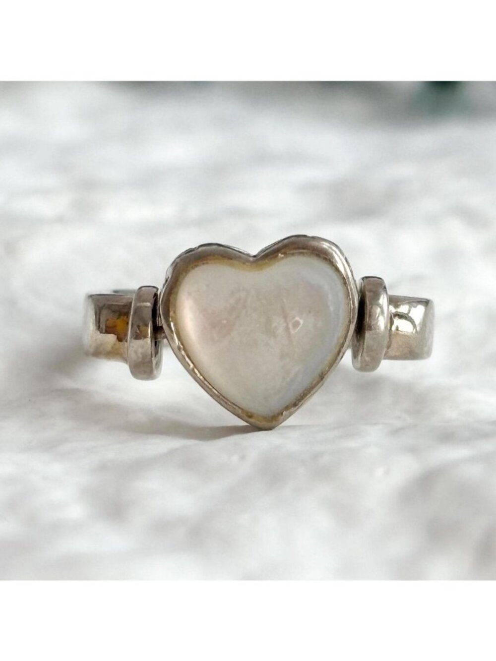 Heart of Deux Mother of Pearl Rotating Sterling Silver 925 Vintage Ring sz 6.25